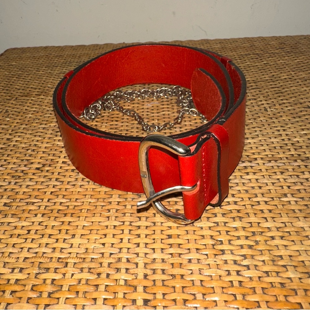 Albatros Women's Small Belt Red Leather Belt Chain Link Biker Made in Italy Y2K